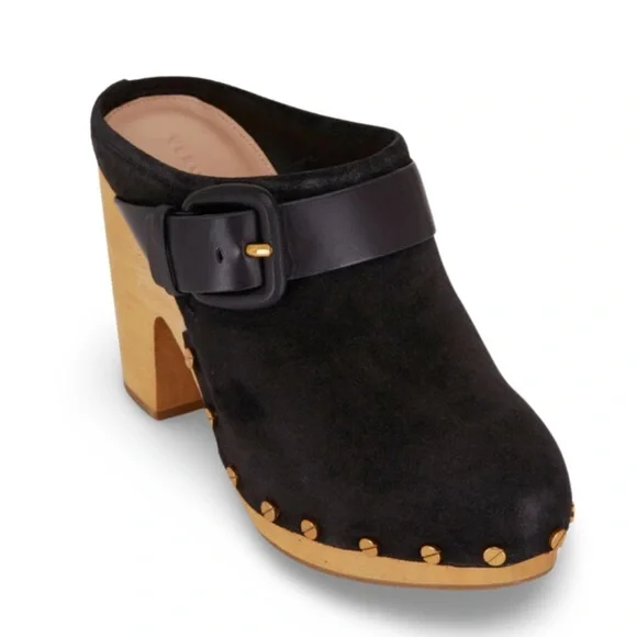 Veronica Beard Dacey Black Suede Buckle Clog - Picture 12 of 14